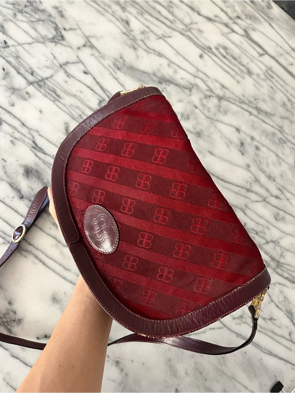 Balenciaga Burgundy Monogram Canvas And Leather Shoulder Bag Vintage